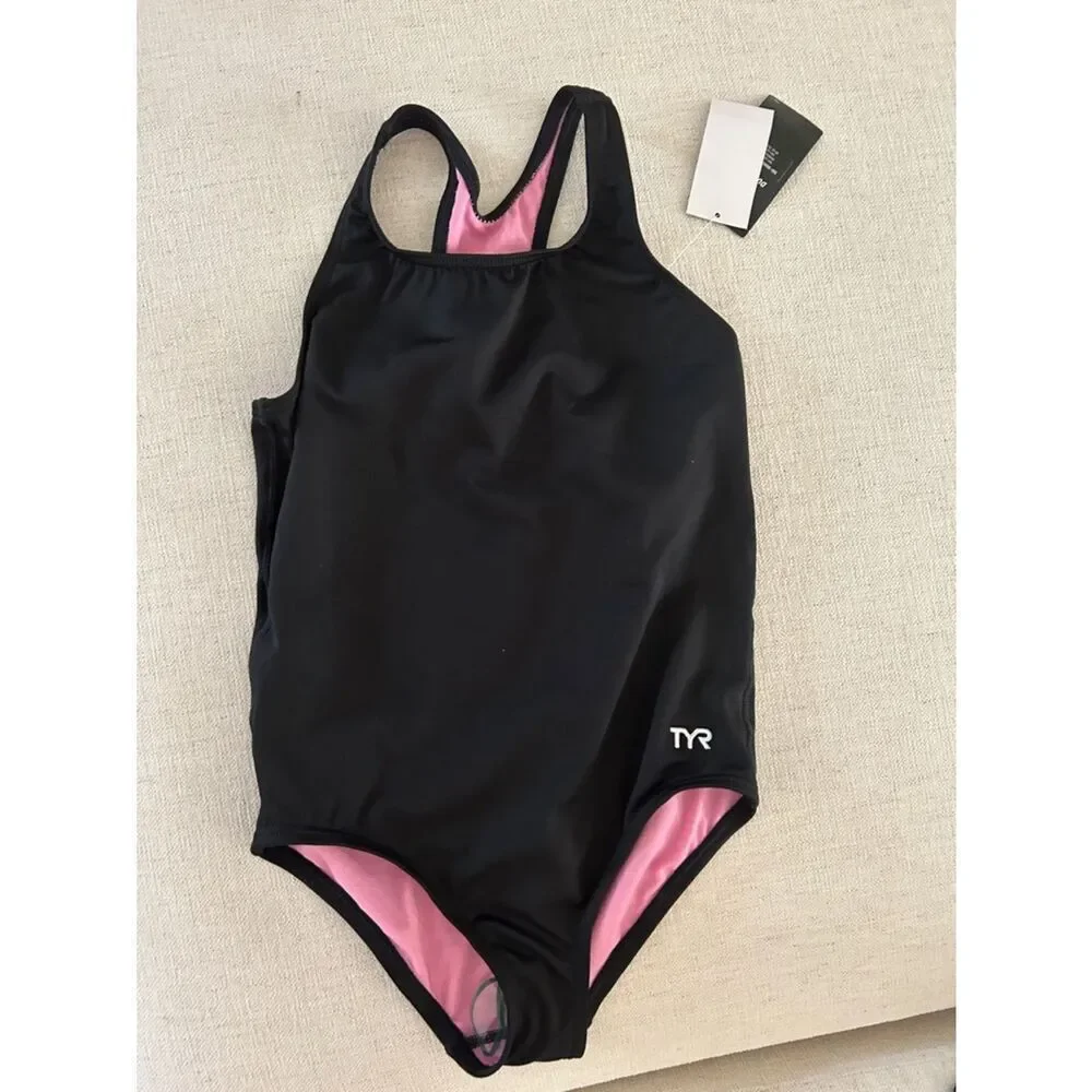 TYR Durafast Lite® Girl's Maxfit Swimsuit - Ella, Black/Pink, Size 10-12, NWT